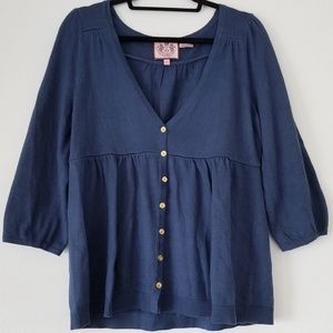 Juicy Couture Navy Blue 3/4 Sleeve Cardigan NWOT